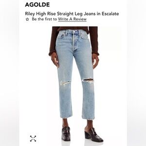 AGOLDE “Riley” High Rise Straight Leg Jeans (distressed light blue)